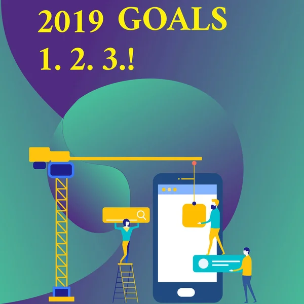 Segno di testo che mostra gli obiettivi 2019 1 2 3. Foto concettuale Risoluzione Organizzare gli inizi Piani futuri . — Foto Stock