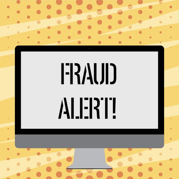 Sinal de texto a mostrar alerta de fraude. Foto conceitual Segurança Mensagem Atividade fraudulenta suspeita . — Fotografia de Stock