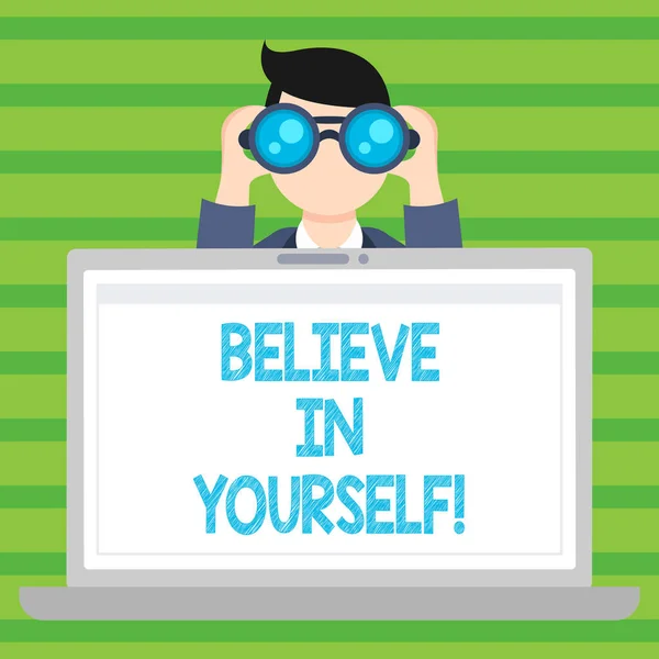 Conceptual hand writing showing Believe In Yourself. Business photo text Determination Positivity Courage Trust Faith Belief. — Stock Photo, Image