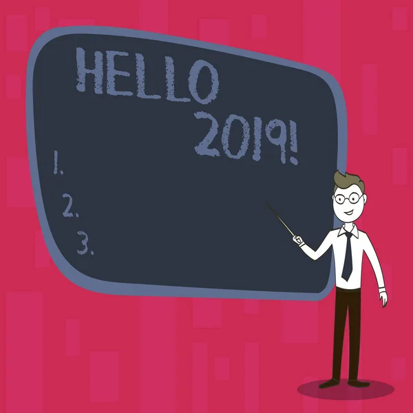 Texto de escritura Hola 2019. Concepto significado Comenzando un nuevo año Mensaje motivacional 2017 ha terminado ya . — Foto de Stock
