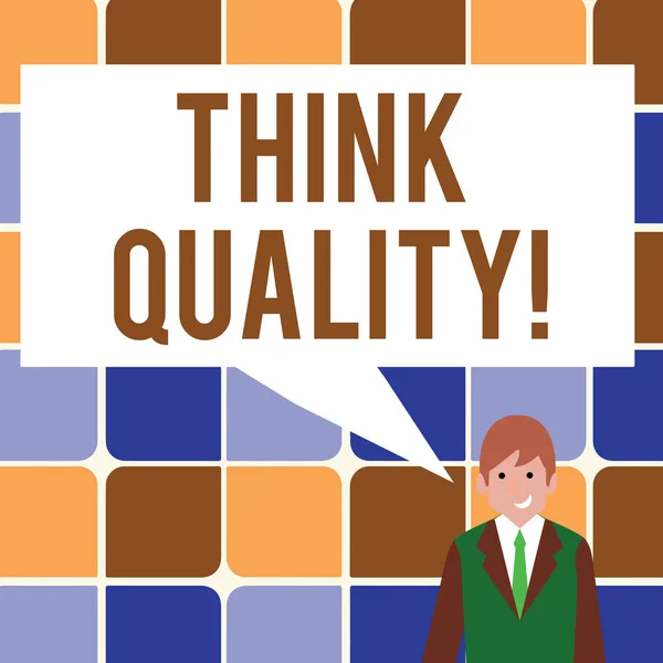 Signo de texto que muestra Think Quality. Foto conceptual Pensamiento de soluciones valiosas innovadoras Ideas exitosas . — Foto de Stock
