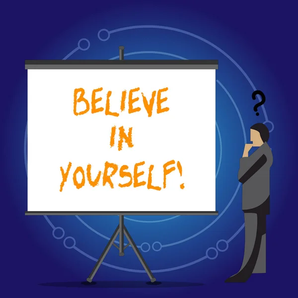 Conceptual hand writing showing Believe In Yourself. Business photo showcasing Determination Positivity Courage Trust Faith Belief. — Stock Photo, Image