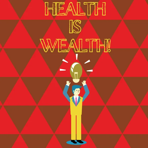 Escrita de mão conceitual mostrando Saúde é riqueza. Texto de foto de negócios estar em boa forma grande valor Mantenha-se saudável comer Saudável . — Fotografia de Stock