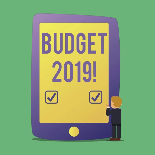 Γράφοντας κείμενο λέξη προϋπολογισμού 2019. Επιχειρηματική ιδέα για το νέο έτος εκτίμηση των εισοδημάτων και των δαπανών σχεδίου χρηματοπιστωτικές. — Φωτογραφία Αρχείου