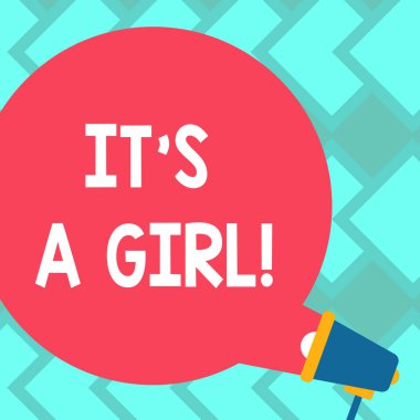 O S A Girl gösterilen metin işareti. Kavramsal fotoğraf kadın Bebek önümüzdeki Cinsiyeti ortaya kutlama boş yuvarlak renk konuşma balonu geliyor Out of megafon için duyuru.