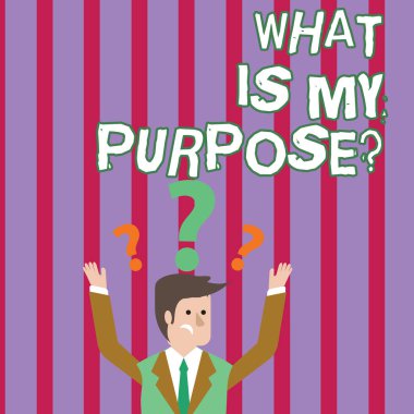 Ne olduğunu benim Purposequestion gösterilen metin işareti. Kavramsal fotoğraf yön önem muhakeme yansıma.