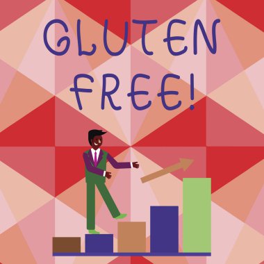 Kavramsal el gluten ücretsiz gösterilen yazma. Diyet ürünleri buğday gibi malzemeler içeren değil ile vitrine iş fotoğraf.