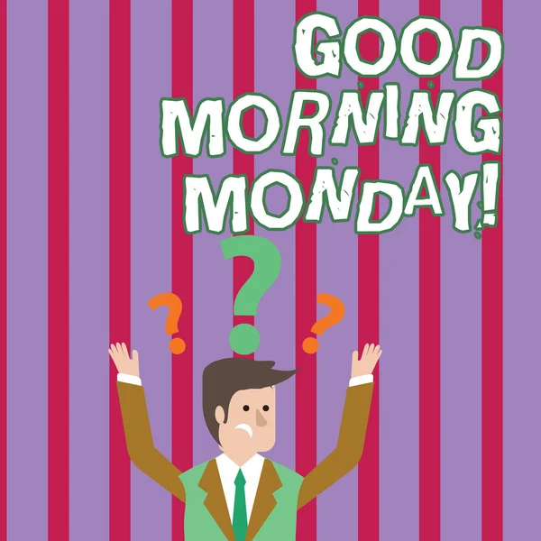 Tekst teken weergegeven: goede morgen maandag. Conceptuele foto gelukkig positiviteit energiek ontbijt. — Stockfoto