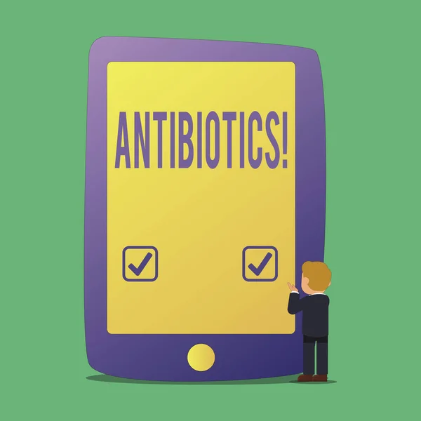 Word のテキスト抗生物質を書きます。細菌感染症の治療と予防に使用される薬剤のビジネス コンセプト. — ストック写真