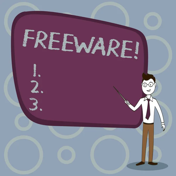 Znak textu zobrazeno Freeware. Konceptuální fotografie softwarová aplikace, která je k dispozici na žádné peněžní náklady. — Stock fotografie