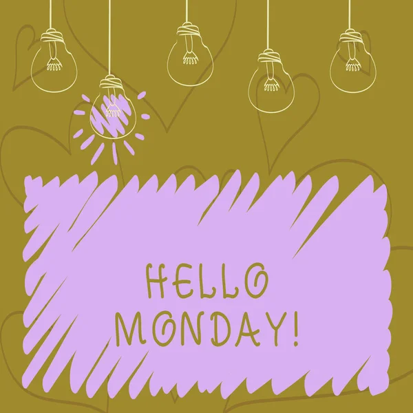 Text sign showing Hellomonday. Conceptual photo Positive Message for a new day Week Start. — Stock Photo, Image