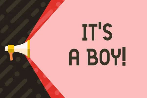 Handskrift text skriva det S A Boy. Begreppet mening manliga baby kommer kön avslöja firande. — Stockfoto