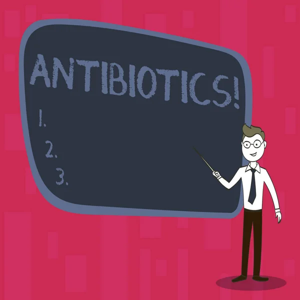 Texte manuscrit Antibiotiques. Signification du concept Médicament utilisé dans le traitement et la prévention des infections bactériennes . — Photo