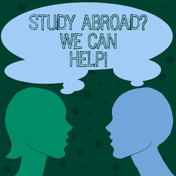 Word Writing Textstudie im Ausland Frage können wir helfen. Businesskonzept für Auslandsaufenthalte. — Stockfoto