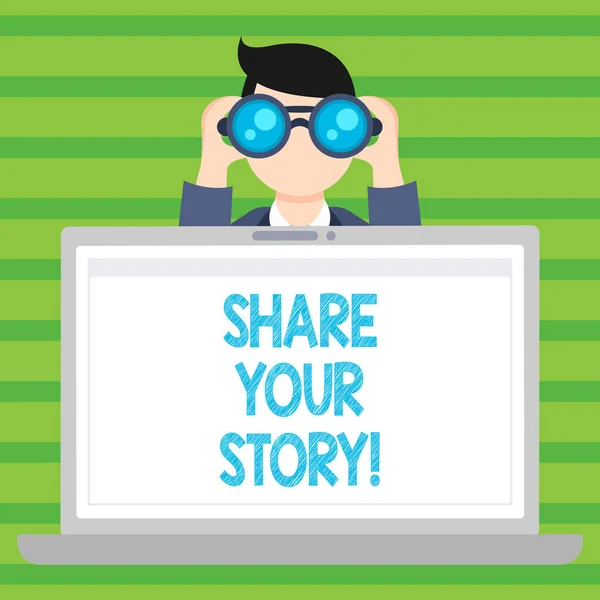 Escritura a mano conceptual que muestra Share Your Story. Texto de la foto de negocios Experiencia Nostalgia Memoria Personal . —  Fotos de Stock