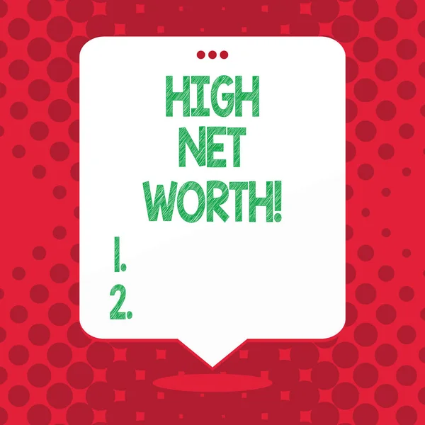 Tekst pisma High Net Worth. Znaczenie pojęcia o highvalue coś drogiego przedsiębiorstwa Aclass. — Zdjęcie stockowe