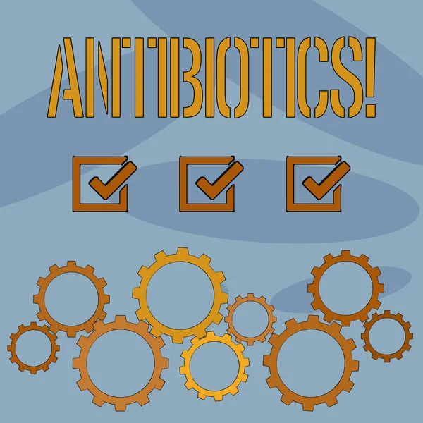 Signe texte montrant des antibiotiques. Photo conceptuelle Désinfectant antibactérien Stérilisation aseptique Sanitaire . — Photo