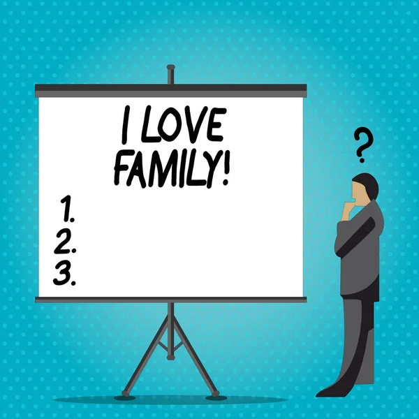 Handschrift Textschreiben ich liebe Familie. Konzept bedeutet gute Gefühle Zuneigung Sorgfalt für die Mutter Vater. — Stockfoto