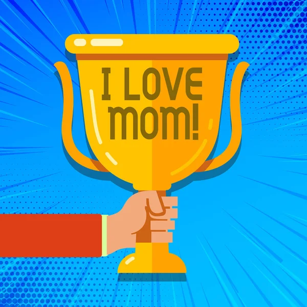 Schrijven van notitie weergegeven: I Love mam. Zakelijke foto presentatie van goede gevoelens voor hun eigen moeder tederheid. — Stockfoto