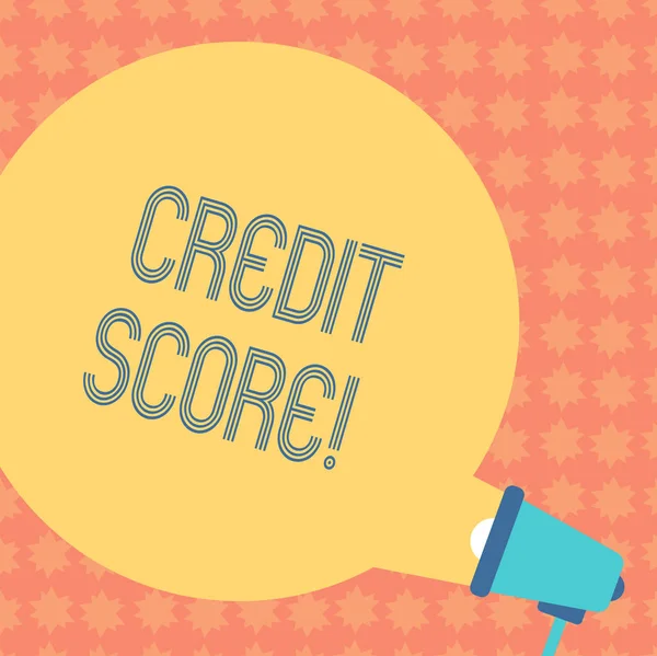 Nota di scrittura che mostra Credit Score. Business photo showcase Capacità di rimborsare un prestito Creditworthiness di un individuo Round Speech Bubble Coming Out of Megaphone for Announcement . — Foto Stock