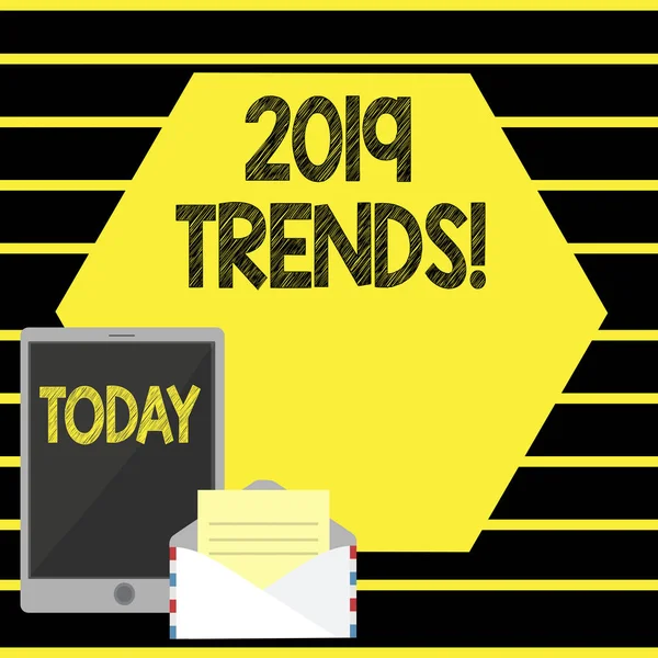 Word pisanie tekstu 2019 trendy. Koncepcja biznesowa dla nowego roku wydarzeń w świecie mody zmiany nowoczesnych innowacji. — Zdjęcie stockowe