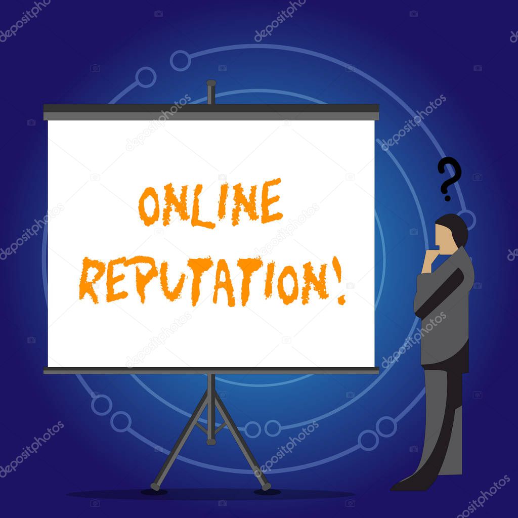 Conceptual hand writing showing Online Reputation. Business photo showcasing Reliability Ranking Review Evaluation Satisfaction Quality.