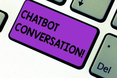 Sohbet etmek konuşma gösterilen not yazma. Sohbet sanal asistan yapay zeka klavye tuşuna basarak tuş takımı fikir bilgisayar ileti oluşturmak için niyeti ile vitrine iş fotoğraf.