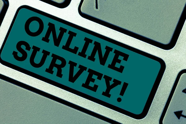 Conceptual hand writing showing Online Survey. Business photo showcasing Digital Media Poll Customer Feedback Opinions Questionnaire Keyboard key Intention to create computer message idea. — Stock Photo, Image
