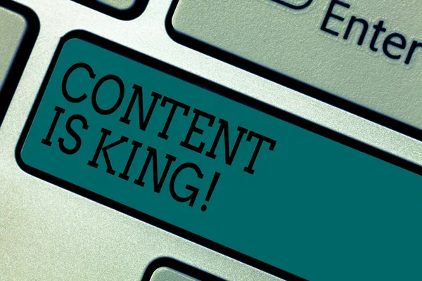 Text sign showing Content Is King. Conceptual photo articles or posts can guarantee you success Advertising Keyboard key Intention to create computer message pressing keypad idea.