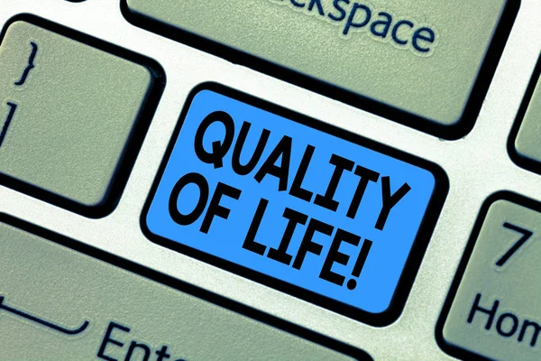 Word writing text Quality Of Life. Business concept for Good Lifestyle Happiness Enjoyable Moments Wellbeing Keyboard key Intention to create computer message pressing keypad idea.