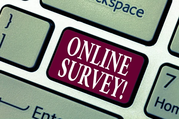 Conceptual hand writing showing Online Survey. Business photo showcasing Digital Media Poll Customer Feedback Opinions Questionnaire Keyboard key Intention to create computer message idea. — Stock Photo, Image