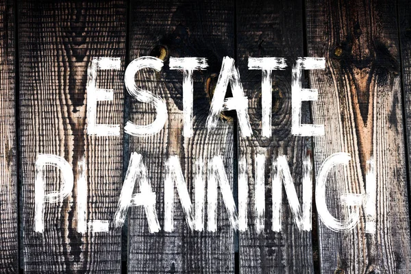 Segno di testo che mostra Estate Planning. Concettuale foto Assicurazione Investimento Pensionamento Piano Ipoteca Proprietà Legno sfondo vintage legno selvaggio messaggio idee intenzioni pensieri . — Foto Stock