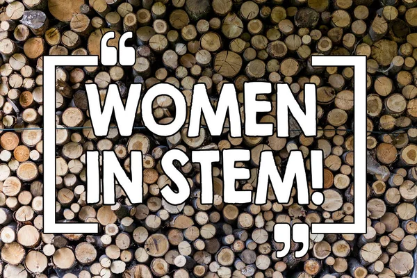 Λέξη σύνταξη κειμένου γυναίκες σε Stem. Επιχειρηματική ιδέα για επιστήμη τεχνολογία μηχανικού μαθηματικά επιστήμονας έρευνα ξύλινο υπόβαθρο εκλεκτής ποιότητας ξύλο άγριο μήνυμα ιδέες προθέσεις τις σκέψεις. — Φωτογραφία Αρχείου