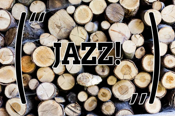 Texte montrant Jazz. Photo conceptuelle Type de musique d'origine noire américaine Genre musical Rythme fort Fond en bois vintage bois sauvage message idées intentions pensées . — Photo