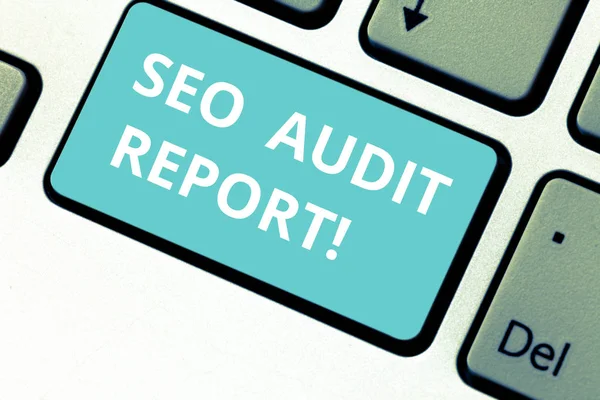 Word writing text seo audit report. Business-Konzept für Analyse-Website auf der Grundlage von Faktoren wichtige Suchmaschinen Keyboard Key Absicht, Computer-Nachricht Drücken der Tastatur Idee erstellen. — Stockfoto