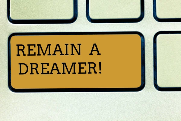 Handwriting text writing Remain A Dreamer. Concept meaning they spend lot of time thinking about and planning things Keyboard key Intention to create computer message pressing keypad idea.