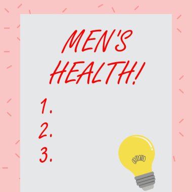 Erkek sağlığı gösterilen metin işareti. Tam fiziksel zihinsel ve sosyal iyi analiz akkor ampul içindeki filaman dinlenme boş renk kağıt üzerinde ile tarafından olmanın kavramsal fotoğraf devlet.