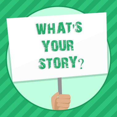 Ne S Your Storyquestion yazma el yazısı metin. Sana söyleyeyim demonstratingal son anlam kavramı hikaye anlatımı el Holding boş beyaz afişini tarafından desteklenen kolu için sosyal farkındalık deneyimleri.