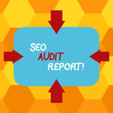 SEO Denetim raporu yazma el yazısı metin. Faktörler önemli arama motorları okları dört taraf, boş dikdörtgen şekli işaret içe fotoğraf temel kavramı anlam çözümleme Web sitesi.