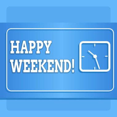 Word yazma metin mutlu hafta sonu. Onlar hayat Modern tasarım, şeffaf Meydanı Analog Saat iki sesi Pastel zemin üzerinde memnun hissediyorum veya iş kavramı için güzel bir şey oldu.