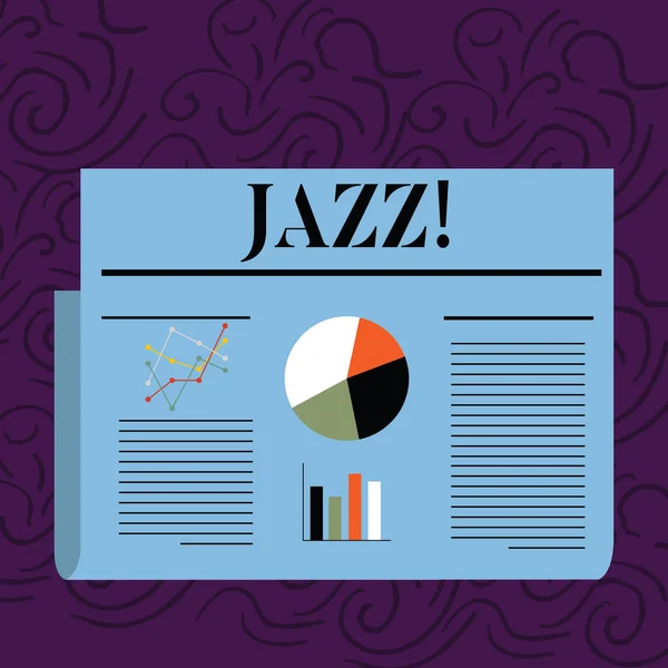 Text tecken visar Jazz. Konceptuella foto typ av musik av svart amerikanskt ursprung musikgenre stark rytm färgglada Layout Design planera av textraden, Bar, linjär och cirkeldiagram Diagram. — Stockfoto