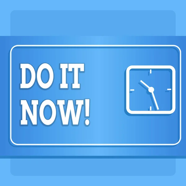 Word writing text Do It Now. Business concept for not hesitate and start working or doing stuff right away Modern Design of Transparent Square Analog Clock on Two Tone Pastel Backdrop.