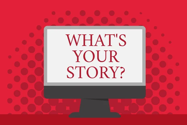 Parola di scrittura del testo Qual è la tua domanda Storyquestion. Business concept per raccontare esperienze passate dimostrative Storytelling Blank Space Desktop Computer Monitor colorato . — Foto Stock