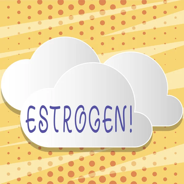 Znak textu zobrazeno Estrogen. Konceptuální fotografie skupiny hormonů podporovat rozvoj vlastností prázdné bílé načechrané mraky vyjmout z desky plovoucí na sebe. — Stock fotografie