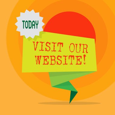 Metin ziyaret bizim web sitesi yazma kelime. Kim web sitesinde gelir ve boş alan yeşil iki sesi katlanmış geri Banner şerit mühür damgası etiketi ile göz atmak için gelirleri ziyaretçi için iş kavramı.