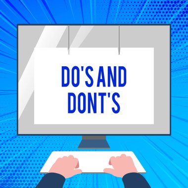 Yapmak S ve Dont S. kuralları veya monitörde Mockup klavye açık, boş beyaz ekran koruyucu ile etkinlik ve eylemler-elleri ile ilgili gümrük anlam kavramı yazma el yazısı metin.