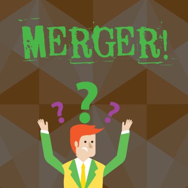 El yazısı metin birleşme. İki şey veya şirketler Fusion koalisyon birleşme karışık işadamı yükselterek hem silah soru işaretleri yukarıda ile kombinasyonu kafasını anlam kavramı.