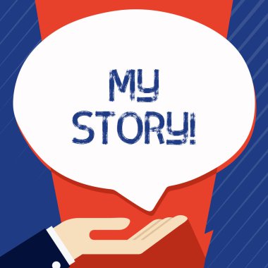 Kavramsal el My hikaye yazma. İş fotoğraf vitrine geçmiş yaşam olayları eylemler sen uydurdun Palm içinde Sırtüstü seçimler tutulduğunda bağış el işareti konuşma balonu.