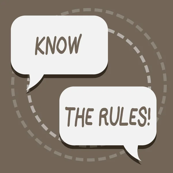 Σύνταξη σημείωσης δείχνει γνωρίζουν τους κανόνες. Επαγγελματίες φωτογραφία προβάλλοντας σύνολο ρητή ή κανονισμού διέπουν συμπεριφοράς κενό λευκό ομιλία μπαλόνια συνομιλία σχετικά με παστέλ φόντο. — Φωτογραφία Αρχείου