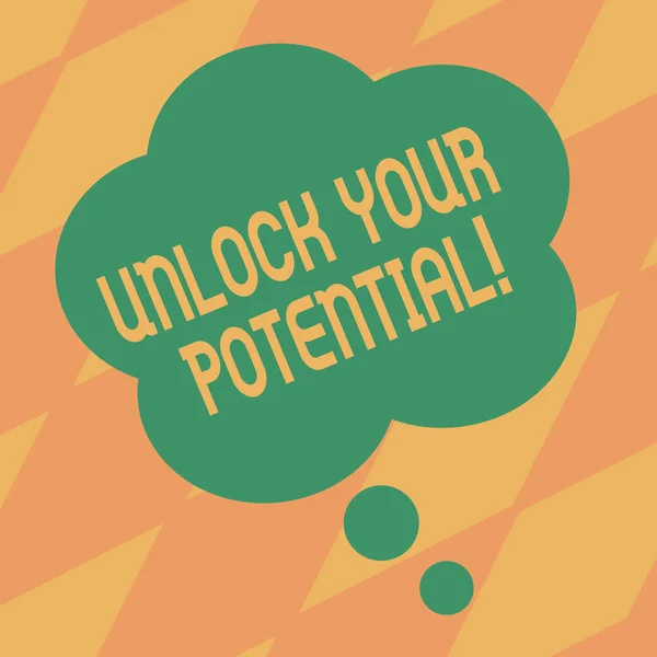 Znak tekstowy Wyświetlono Unlock Your Potential. Koncepcyjne zdjęcie zwolnić możliwości kształcenia i szkolenia jest klucz pusty kolor kwiatowy kształt myśli dymek zdjęcie do prezentacji reklam. — Zdjęcie stockowe